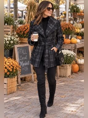 Addition Elle Women’s Black Plaid Belted Jacket SZ 18
